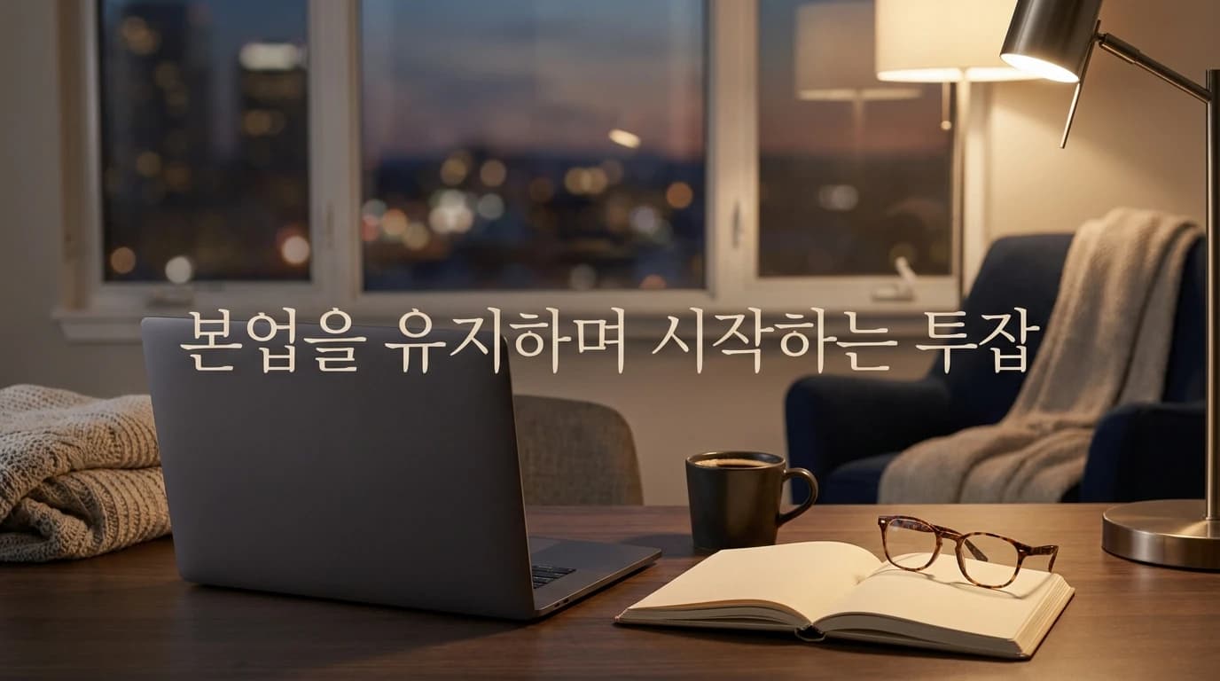 본업을 유지하면서 시작하는 부업 활동 방식을 설명하는 이미지